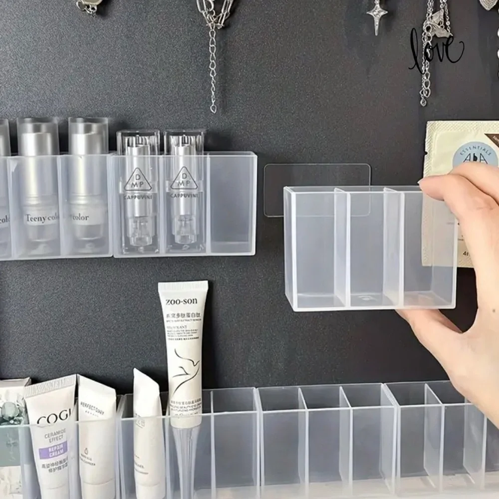 Adhesive Wall Shelf & 3 Grid Storage Box Bathroom Makeup No Drill Organizer